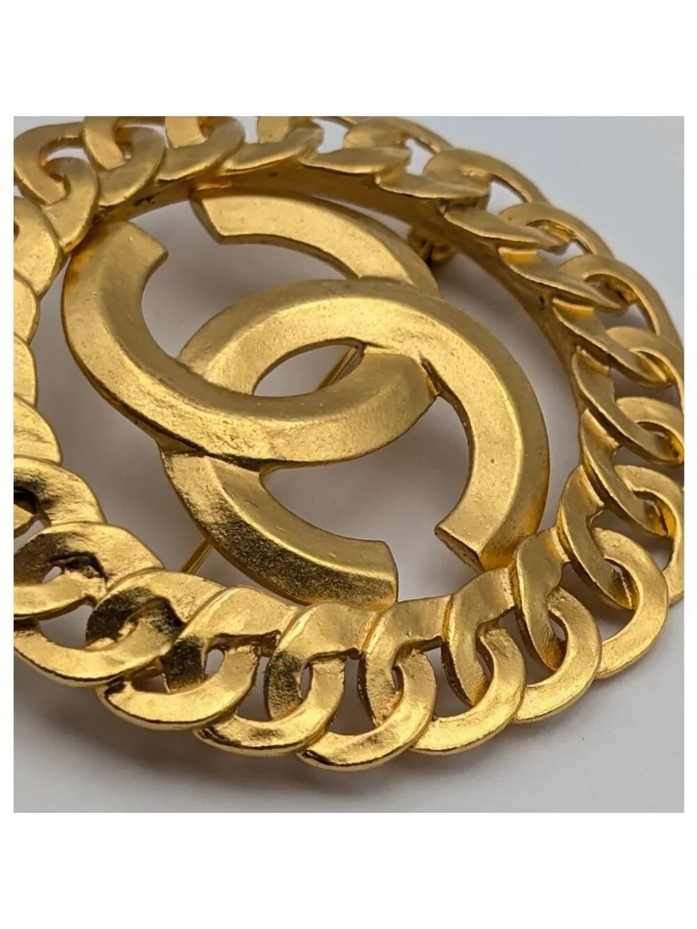 Chanel Brooch CC Logo See Through Chain Motif Gold Vintage